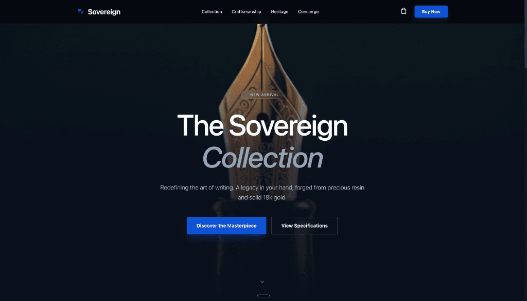 Page d’accueil de la boutique Sovereign Pen Store